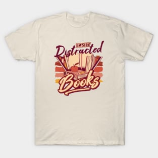 Retro Easily Distracted by Books // 90s Style Funny Book Lover T-Shirt